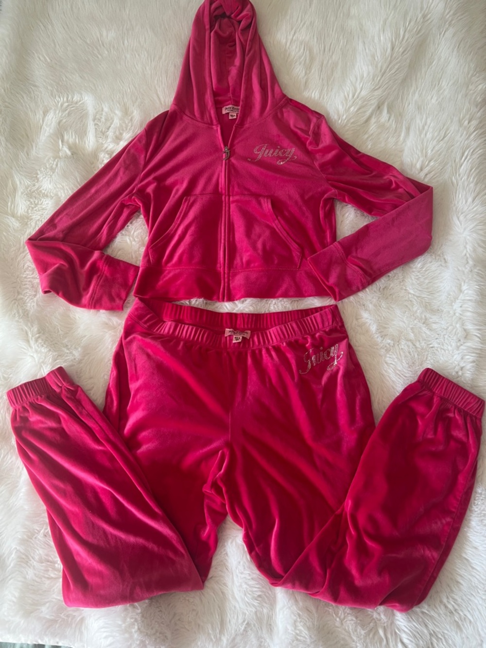 Juicy Couture Bright Pink Velour Zip Hoodie & Joggers Set